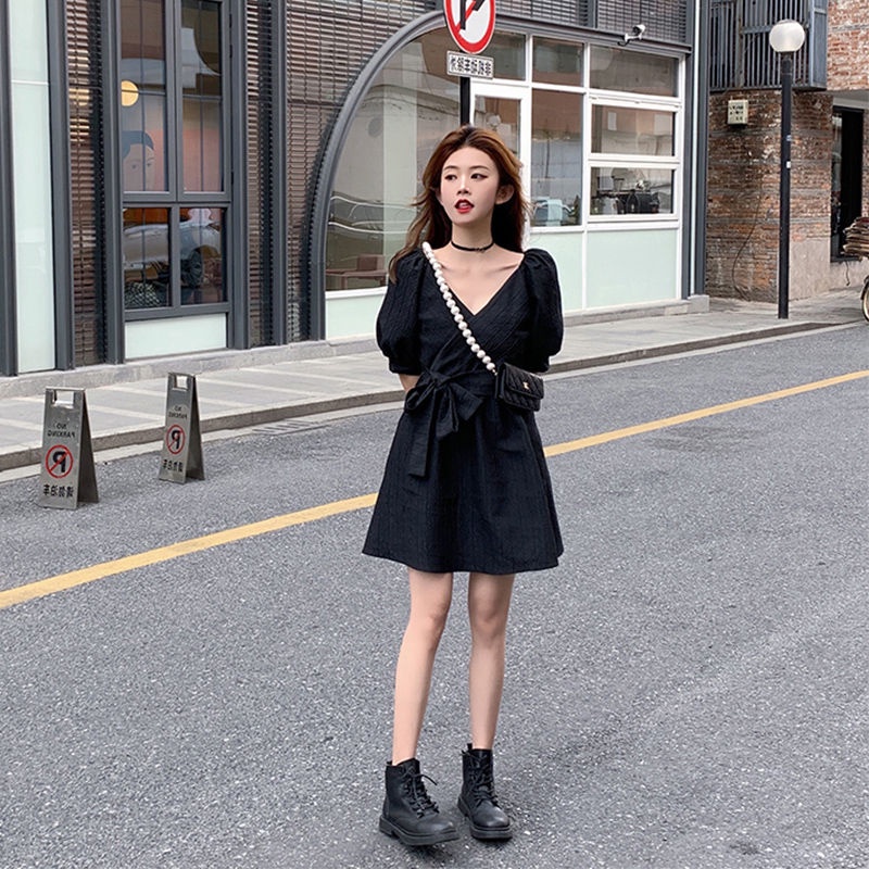 2022 Mùa Hè Mới Pháp retro Pháp Thắt Nơ Váy Phụ Nữ