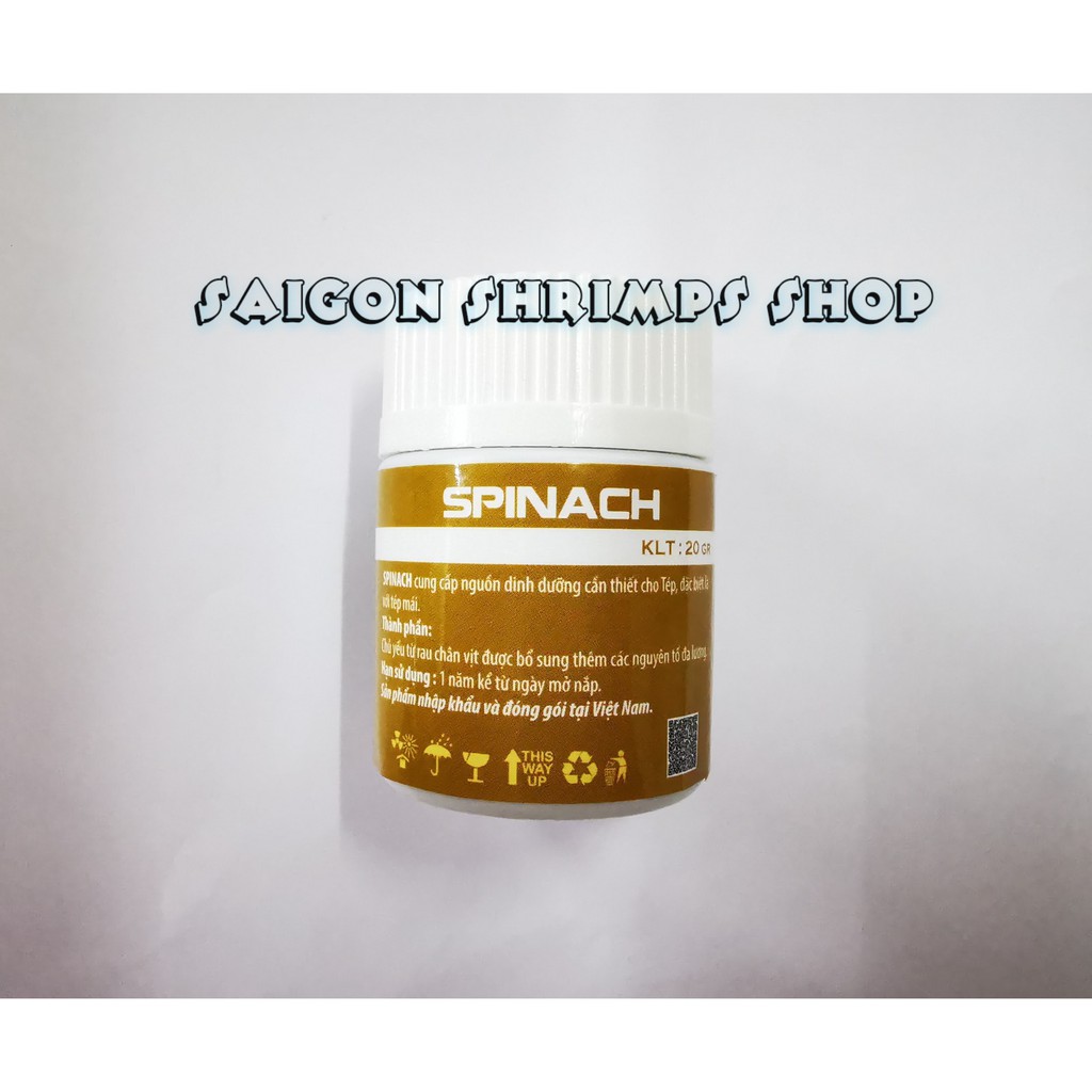 Thức ăn tép cảnh Spinach siêu bu Hũ 20gr và gói 50gr