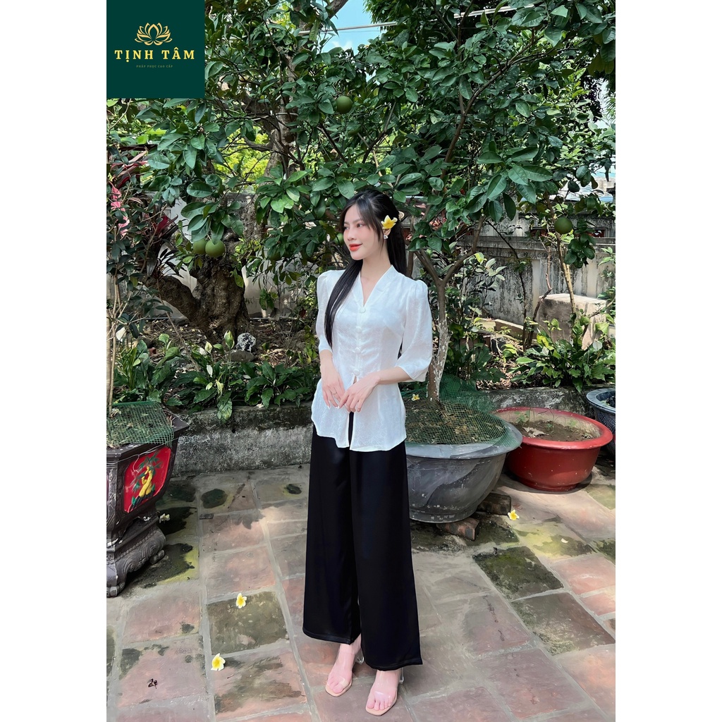 Đồ Lam Đi Chùa Nữ - Bộ Đi Lễ Chùa Lụa Cao Cấp Chất Mềm Mịn Mặc Cực Thoải Mái Duyên Dáng
