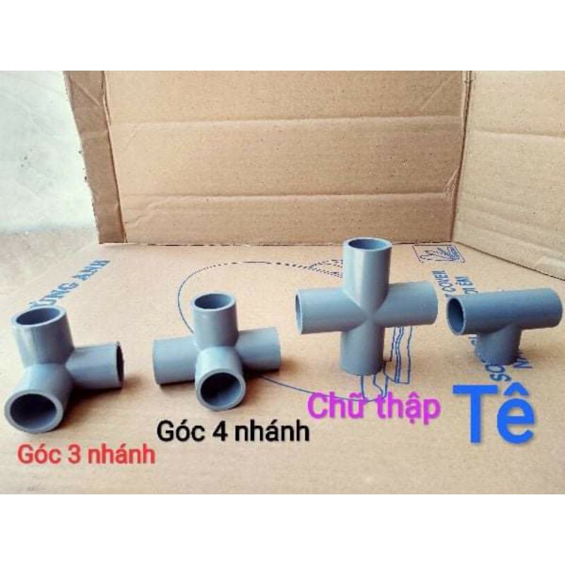 1-4 chiếc co cút góc tê nhựa pvc 3 nhánh, 4 hướng, chữ thập 21, 27, 34, 42