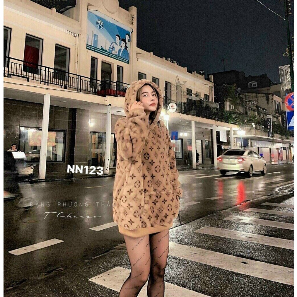 Áo mũ lông 2 lớp dáng trùm mông - Hàng L1