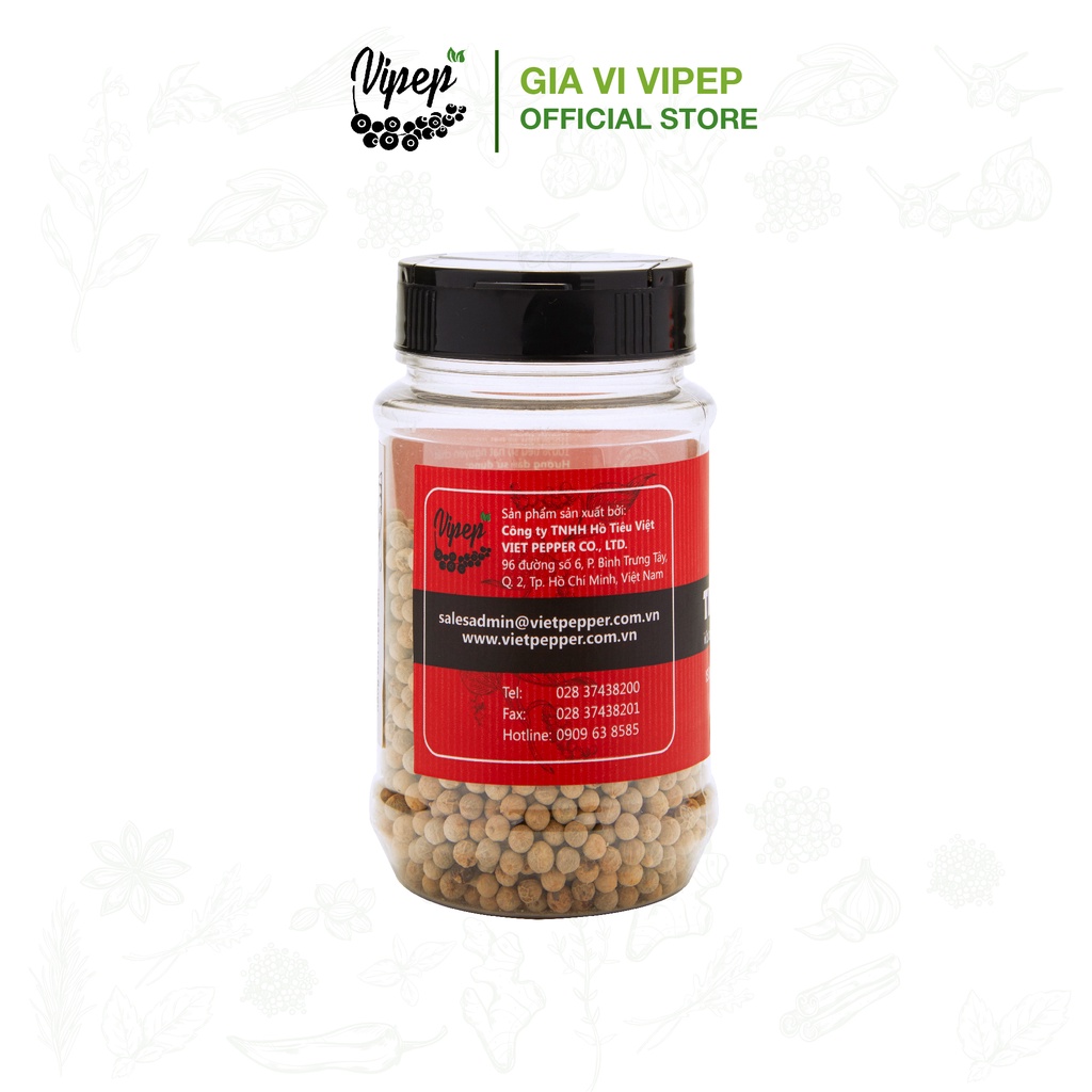 Hạt tiêu sọ Vipep nguyên chất 100%, gia vị nêm ướp thực phẩm kích thích vị giác 100g
