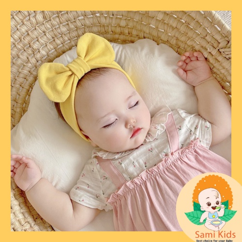 Mũ turban băng đô cotton cho bé gái sơ sinh, băng đô turban vải hình nơ, hoa cài tóc SAMI KIDS