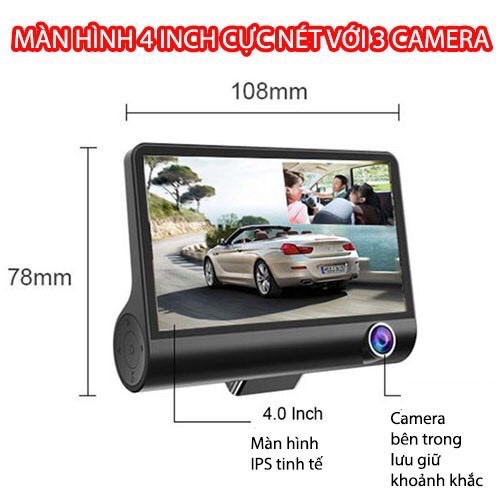 Camera hành trình ô tô 3 mắt camera, màn hình 4 inh full HD, ghi hình đa chiều, có chế độ ghi đè | WebRaoVat - webraovat.net.vn