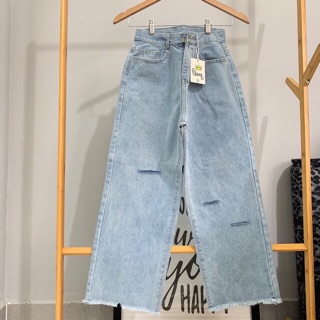 Quần baggy jeans nữ ống rộng rách 🔥