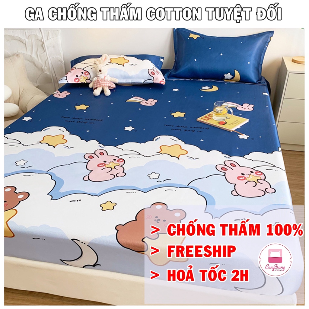 Ga chống thấm cotton nằm trực tiếp cho bé không nóng bí - Nhiều Màu Sắc ( Đệm 10cm )