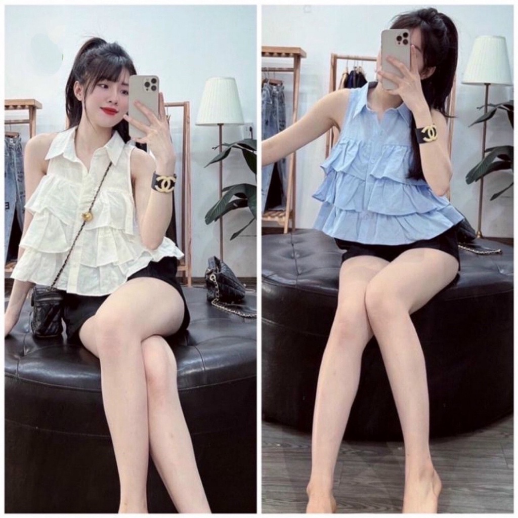 Áo sơ mi nữ kiểu sát nách tầng bèo siêu xinh
