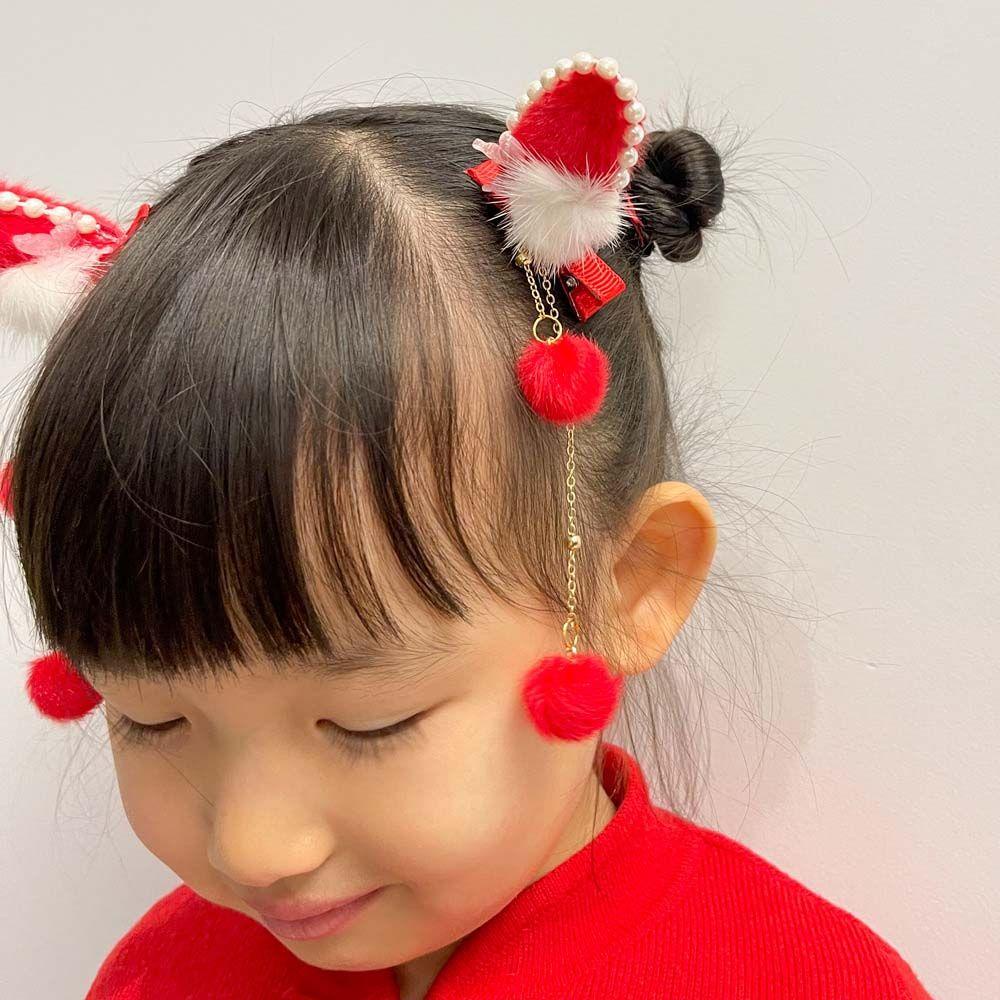Kẹp Tóc Tai Thỏ Phối Tua Rua Phong Cách Trung Hoa Cổ Điển Cho Bé Gái