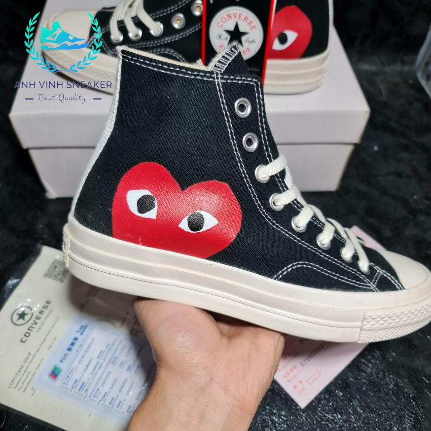 Giày Converse CDG Chuck Play tim màu đen cổ cao nam nữ