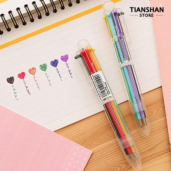 Bút bi mực dầu 6 màu viết trơn tru dành cho học sinh dùng trong trường học