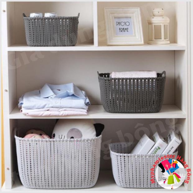 Rổ mây Đan bằng nhựa 3 cỡ phong cách Hàn quốc