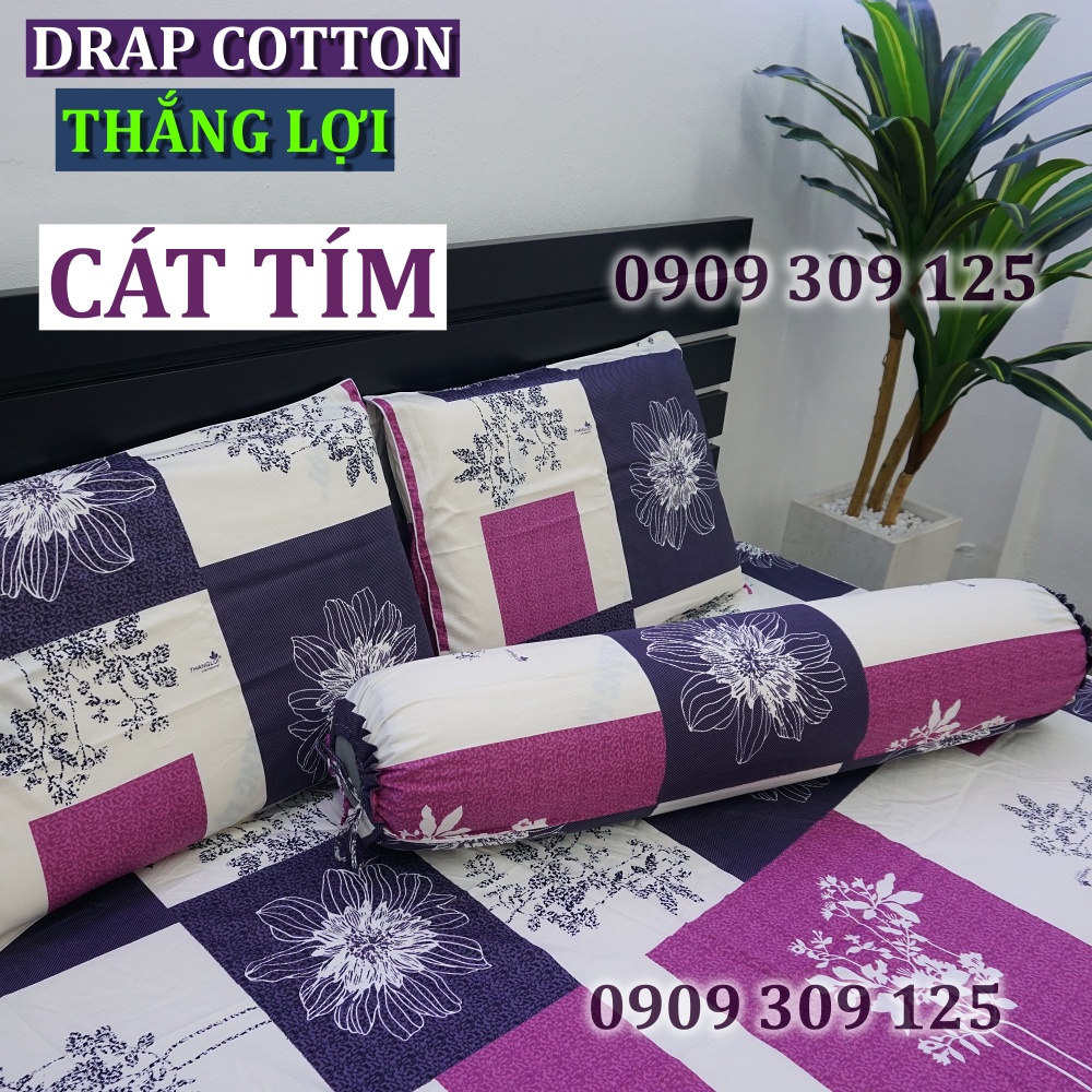 bộ drap (4 món) cotton Thắng Lợi, ga giường cao cấp mẫu cát tím