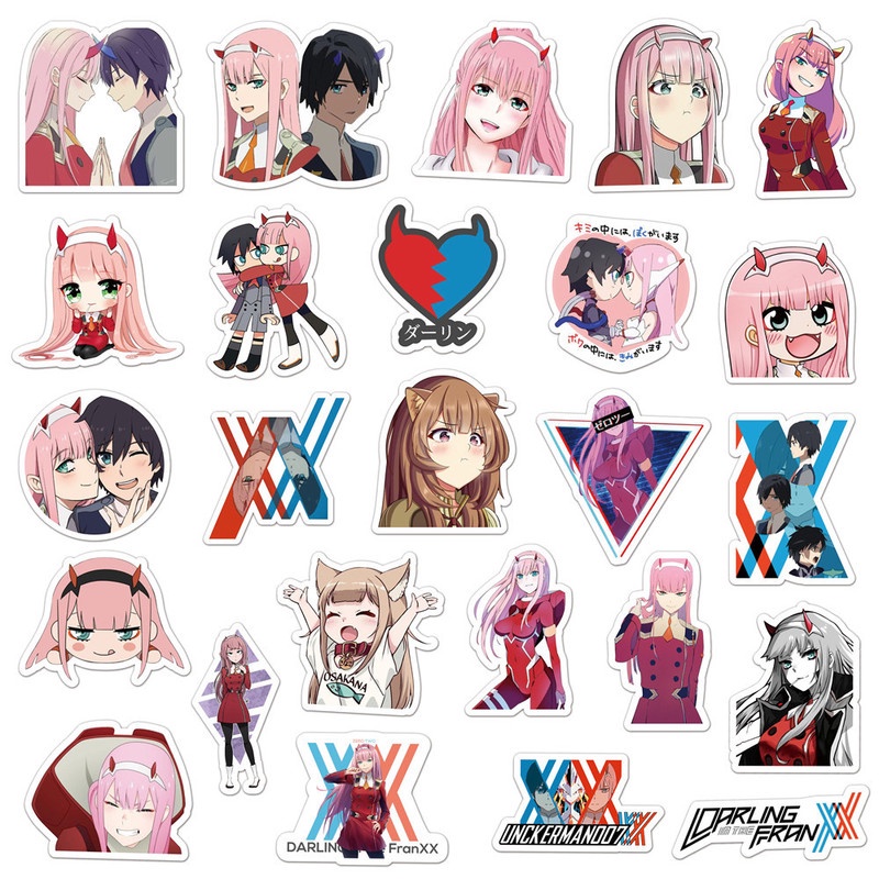 Set 10/50 Nhãn Dán Anime DARLING in the FRANXX Bằng PVC Chống Thấm Nước Trang Trí Balo/Laptop/Xe Đạp DIY