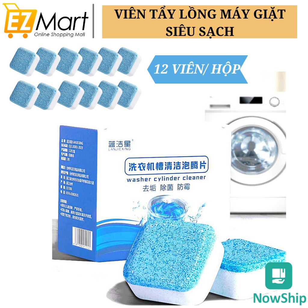 Hộp 12 Viên Tẩy Vệ Sinh Lồng Máy Giặt, Diệt Khuẩn, Tẩy Cặn Bẩn Bám Trên Máy Giặt Siêu Sạch