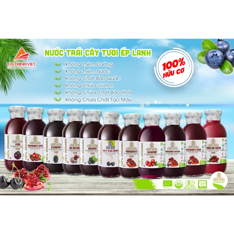 Nước Lựu Anh Đào Ép Lạnh 100% Hữu Cơ Georgia's Natural - ORGANIC Cold Pressed Natural Pomegranate Cherry Fusion - 300ml