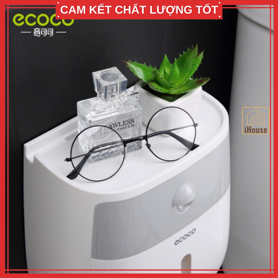 Hộp đựng giấy vệ sinh Ecoco 2 tầng treo tường, Kệ treo giấy vệ sinh đa năng để điện thoại tiện lợi iHouse