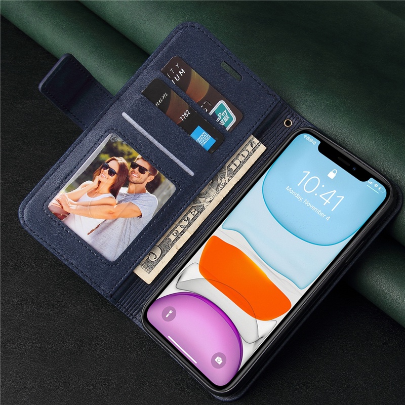 Ốp Điện Thoại Da Kiểu Ví Lật Có Ngăn Thẻ Cho Samsung S22 S21 S20 FE Plus A82 A72 A52 A32 A22 A20S A10S A02