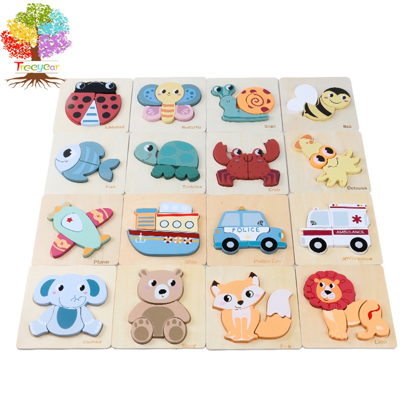 Set 4 Món Đồ Chơi Xếp Hình Bằng Gỗ Hình Động Vật Hỗ Trợ Giáo Dục Sớm Cho Bé 1-3 Tuổi
