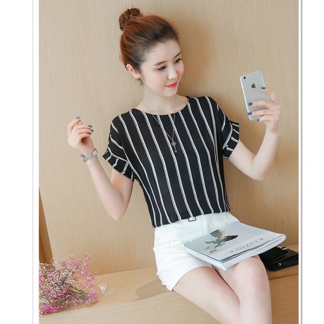 Áo sơ mi sọc tay ngắn 