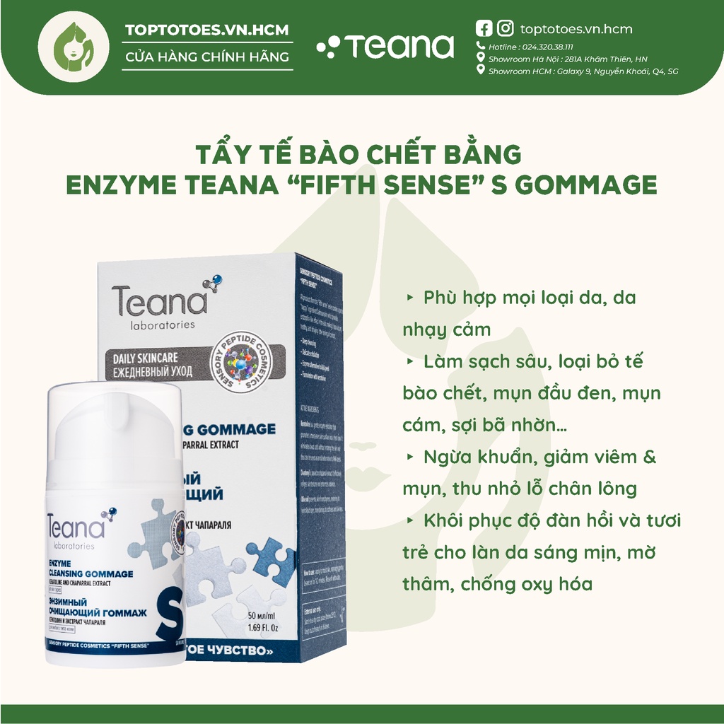 Tẩy tế bào chết bằng enzyme Teana &quot;Fifth Sense&quot; S Enzyme Cleansing Gommage làm sạch sâu lỗ chân lông 50ml