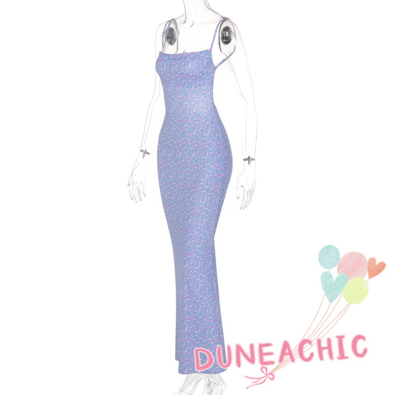 Đầm Maxi Hai Dây Hở Lưng Phong Cách Boho Cho Nữ