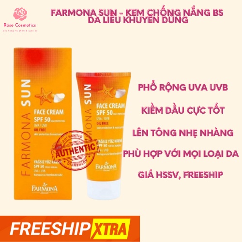 [CHÍNH HÃNG] Kem Chống Nắng Farmona Sun Face Cream Oil Free SPF50 50ml, Cho Da Dầu Mụn Balan, giá hssv, Róse Cosmetics