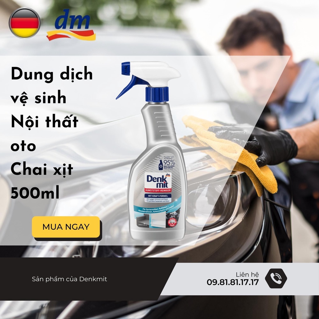 Denkmit-Chai xịt vệ sịnh nội thất ô tô,đồ da, đồ nhựa, chớp cửa sổ, chống bám bụi, tăng độ bóng, hương hoa dịu nhẹ 500ml