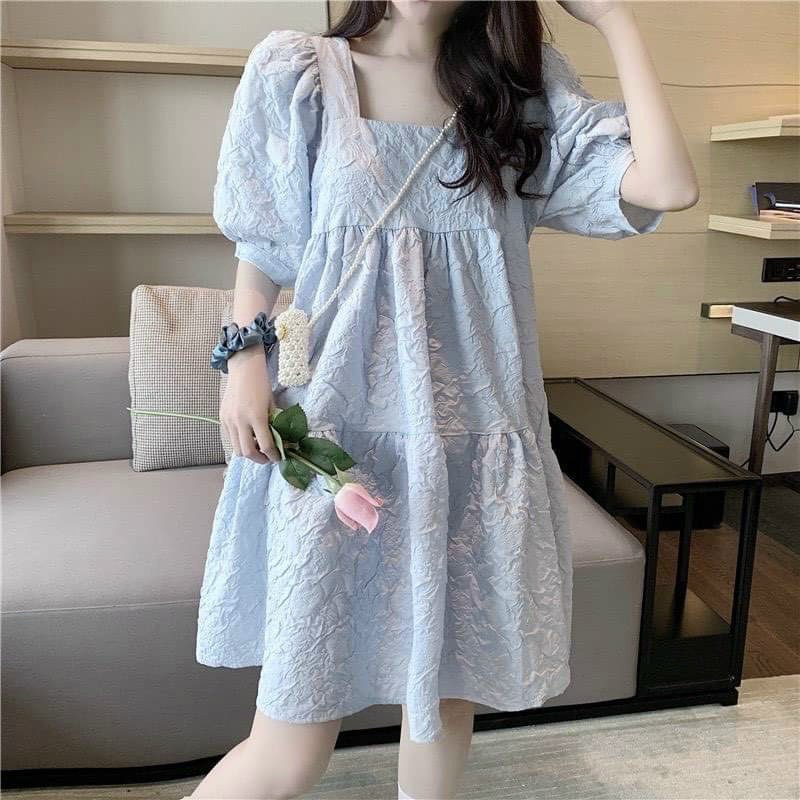 Váy bầu ngắn tay cổ vuông xinh xắn thời trang thiết kế dự tiệc Mom and Baby M531