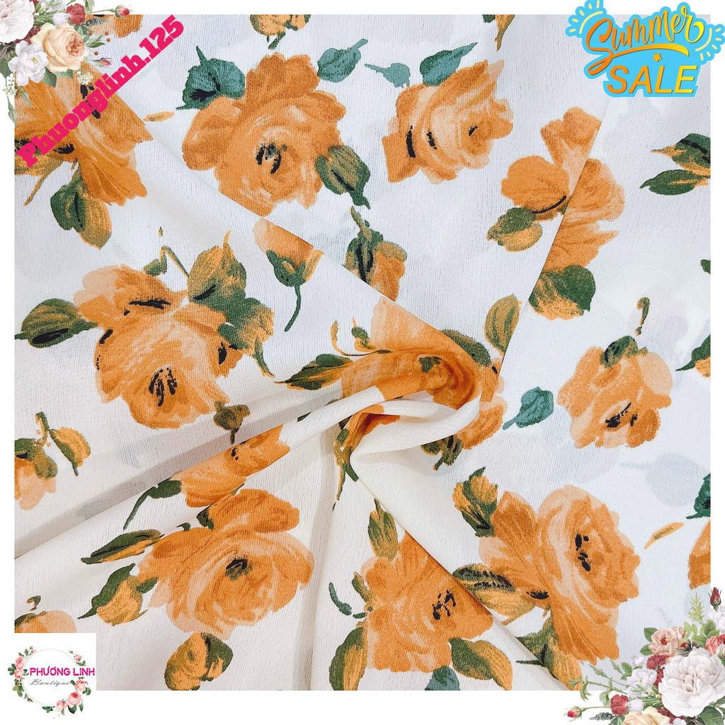 VÁY HOA VÀNG CAM PHỐI CÚC NGỌC VINTAGE | BigBuy360 - bigbuy360.vn