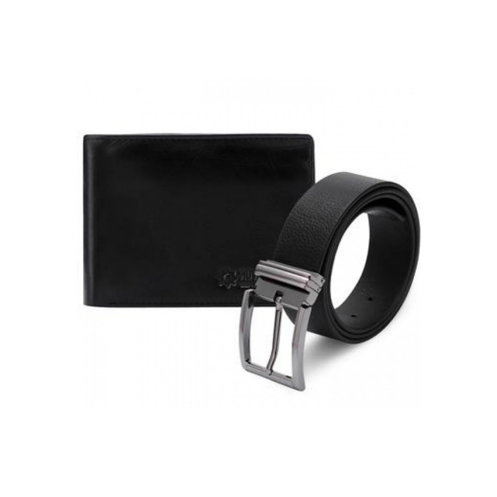 Bóp nam &amp; Dây nịt nam Huy Hoàng da bò màu đen HP2114-HP4108