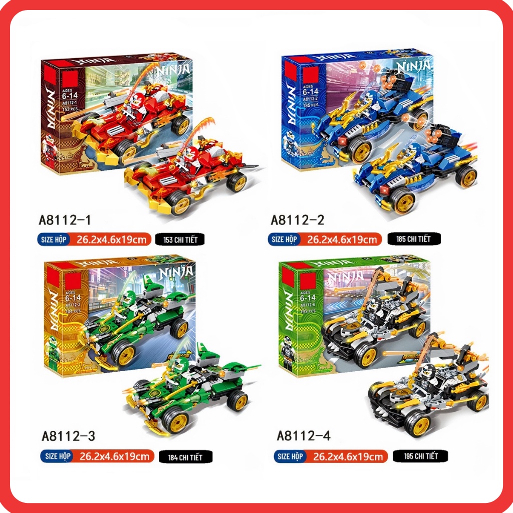 Lego Ninjago mô hình đồ chơi lắp ghép thông minh Ninja Pull Back Racing A8112 4 mẫu xe - shop Lego World