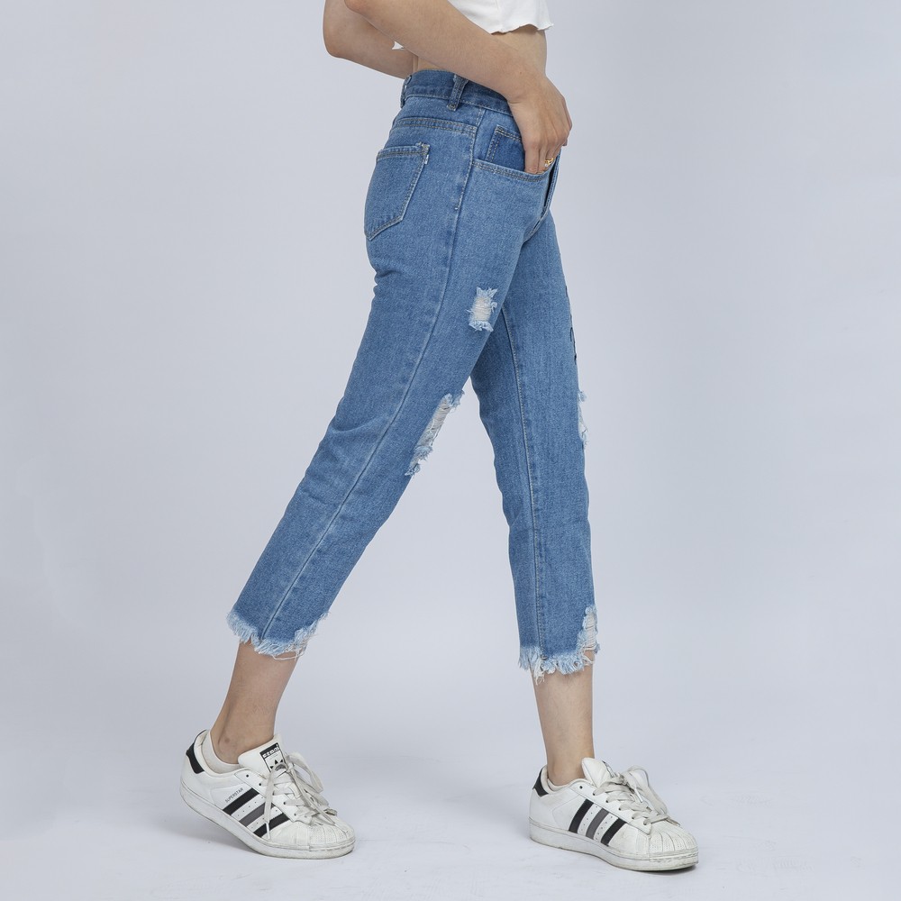 Quần Jean Nữ Begy Chữ Thái Chân Tua Màu Xanh Trung Bình Co Giãn Thời Trang Cao Cấp Giãn QR08. BAHAI_SHOP10 | BigBuy360 - bigbuy360.vn