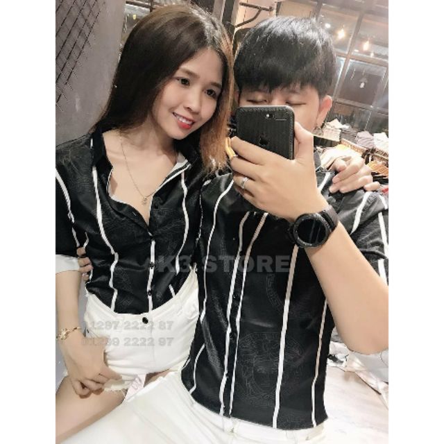 Áo sơ mi sọc trắng đen