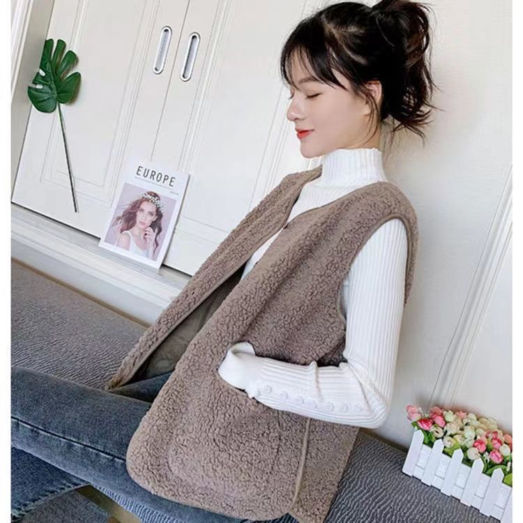 Áo Vest Nhung Lông Cừu Ngắn Màu Trơn Phong Cách Mới Phù Hợp Cho Mùa Thu Đông