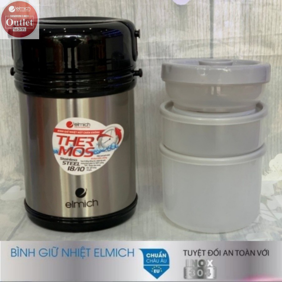 Hộp Đựng Cơm Giữ Nhiệt 3 Ngăn Inox 304 nóng 12h lạnh 24h ELMICH El3144 1800ml