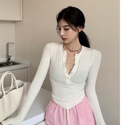 Áo Thun Dài Tay Vạt Bầu len tăm,Áo Dài Tay Nữ Hot