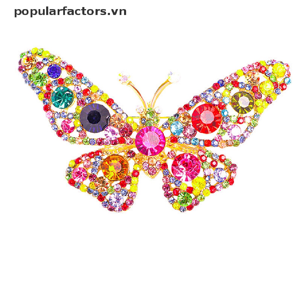 Ghim Cài Áo Hình Bướm Đính Pha Lê Nhiều Màu Thời Trang Cao Cấp