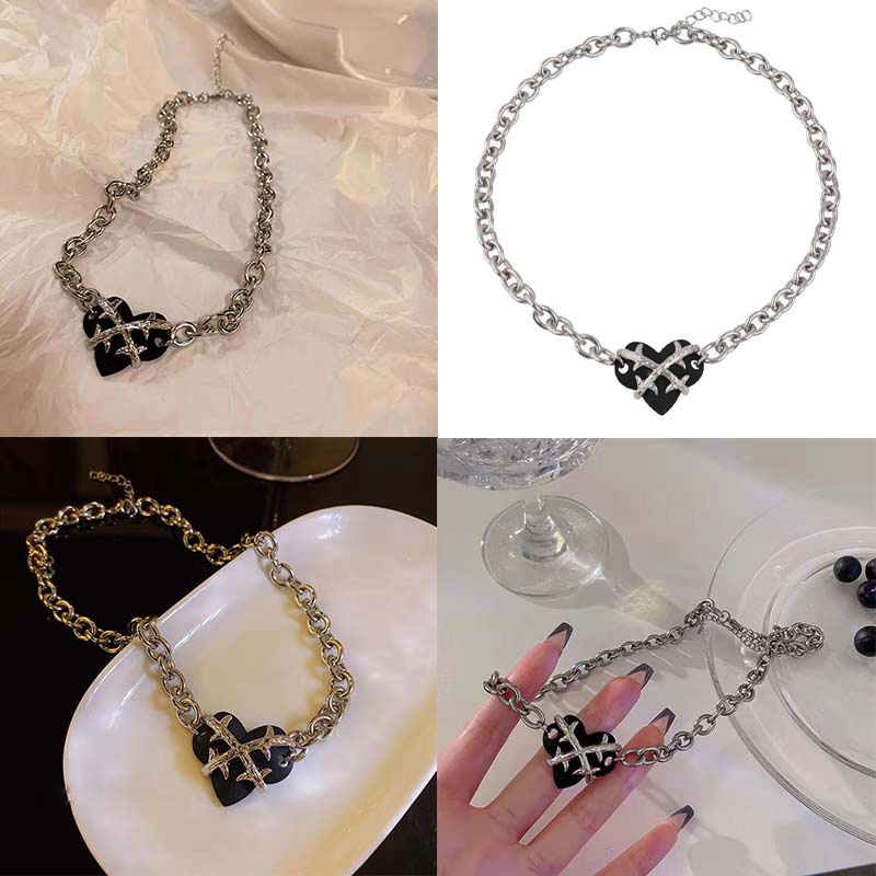 Vòng Cổ choker Mặt Trái Tim Màu Đen Phong Cách Hip Hop gothic Punk Ngọt Ngào Và Mát Mẻ Dành Cho Bạn Nữ clavicl HB