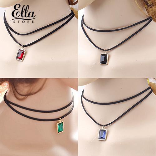 Dây chuyền đeo cổ kiểu choker 2 lớp mặt kim cương giả hình vuông cổ điển thời trang dành cho nữ