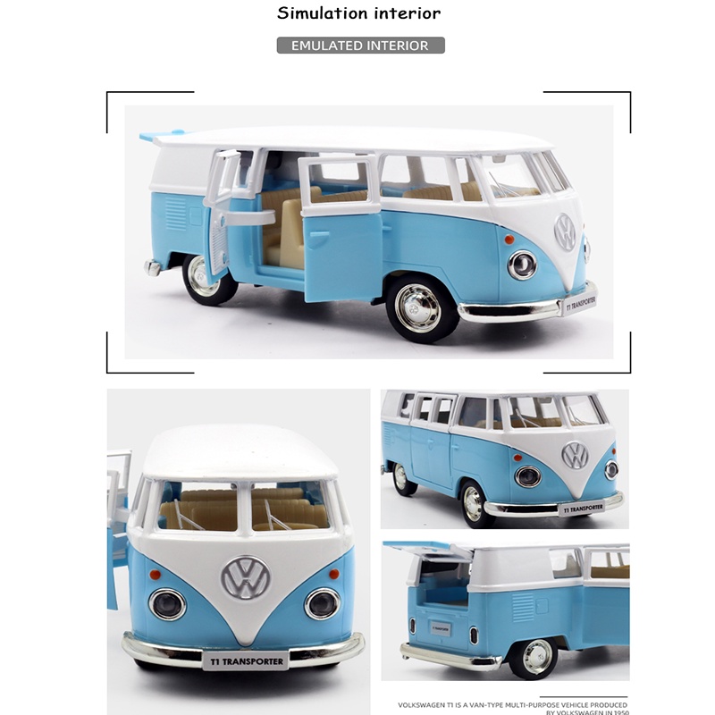 2 Colour Volkswagen T1 Bus Model Pull Back Car Figure Simulation Toys For Kids Boys Girls Baby Birthday Gift