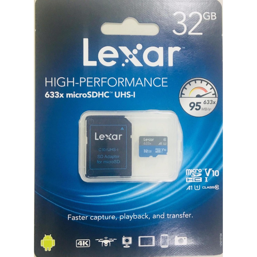 Thẻ Nhớ MicroSDHC Lexar 32GB 633x A1 V10 U1 95MB/s - kèm Adapter (Xanh)