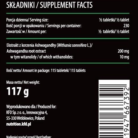 KFD K66 Ashwagandha, Tăng cường sức khỏe Nam giới (115 Viên)