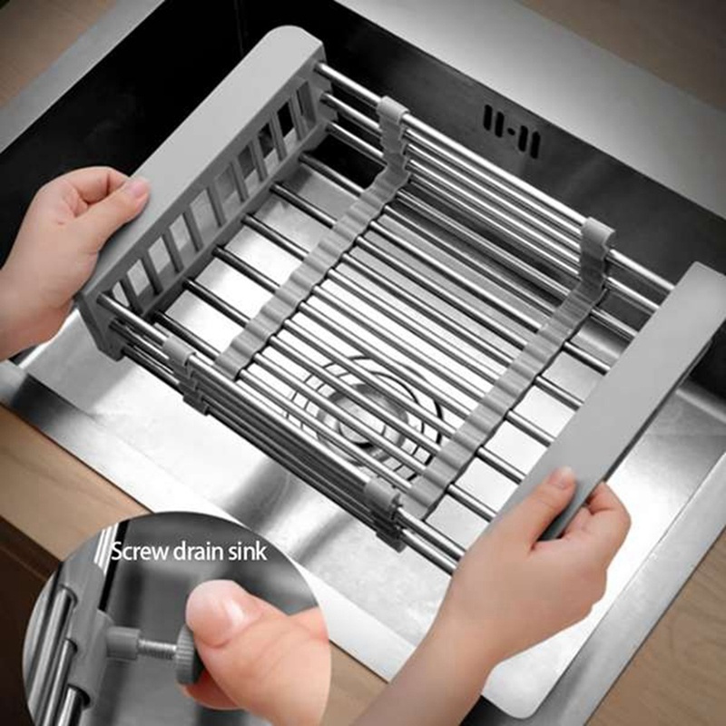 Khay Phơi Ráo Rau Củ Quả Bằng Thép Không Gỉ Có Thể Điều Chỉnh Gắn Bồn Rửa