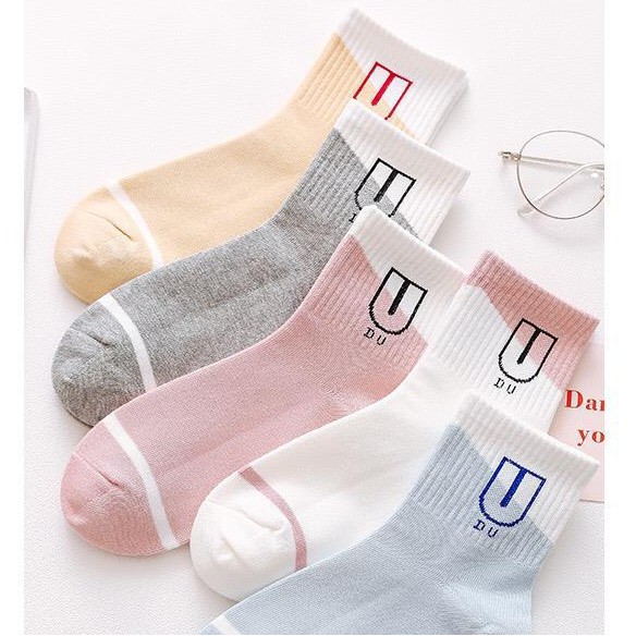 ❤️FREESHIP❤️ Tất - Vớ Nam Nữ Cotton Trơn Ulzzang Cổ cao phối màu chữ D chống trượt Phong Cách Vintage Hàn Quốc mã TA08