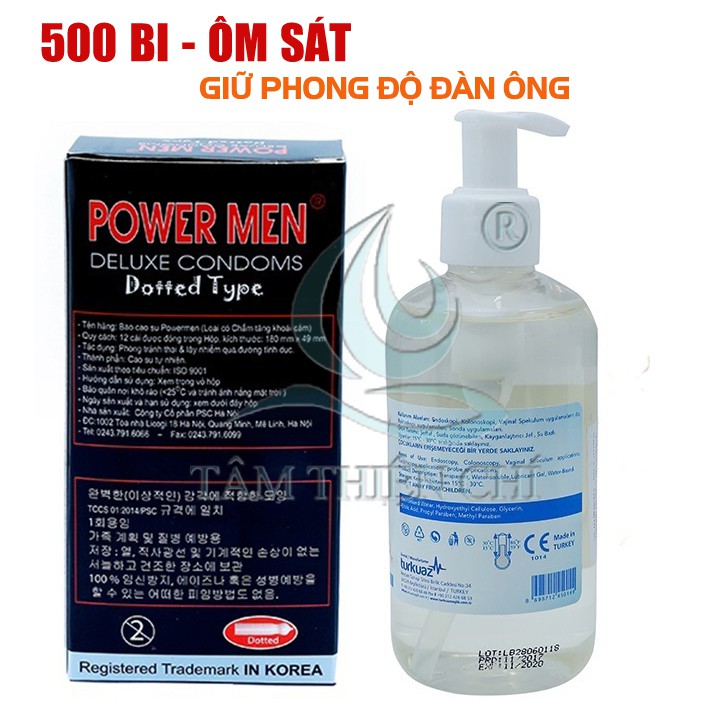 [COMBO] Bao cao su Powermen Dotted gai 12 chiếc và 250ml gel bôi trơn KLY