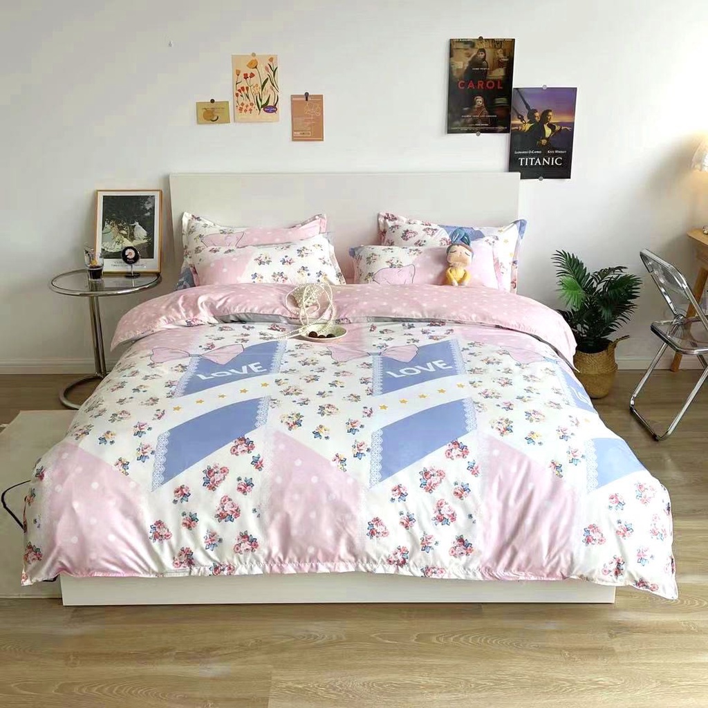 Bộ chăn ga gối Cotton poly TKN STORE đáng yêu chăn ga Hàn Quốc miễn phí bo chun drap ga giường
