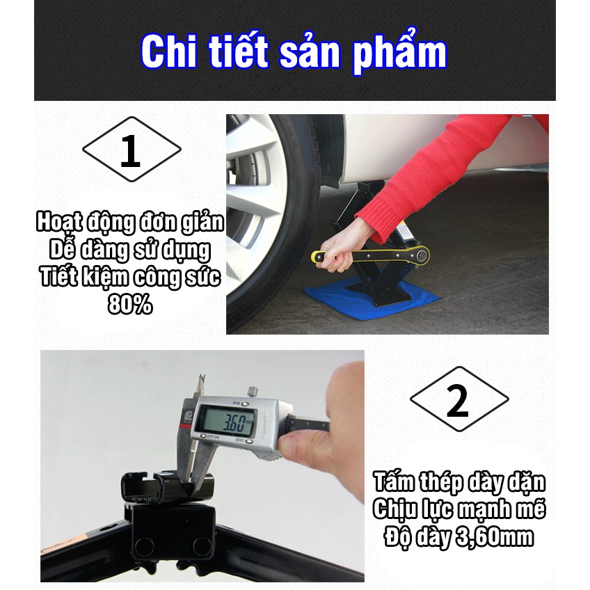 Kích nâng gầm xe ô tô - Kích lốp ô tô chữ A đầu bám xoay 360 độ - Tay siết lực cờ lê tròng tự động, tải trọng 1.5 Tấn