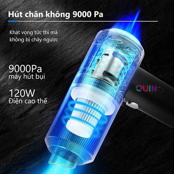 Máy Hút Bụi Cầm Tay Không Dây  Công Suất 120W - 9000Pa Hút Bụi Ô Tô, Nhà Cửa Và Các Ngách Nhỏ