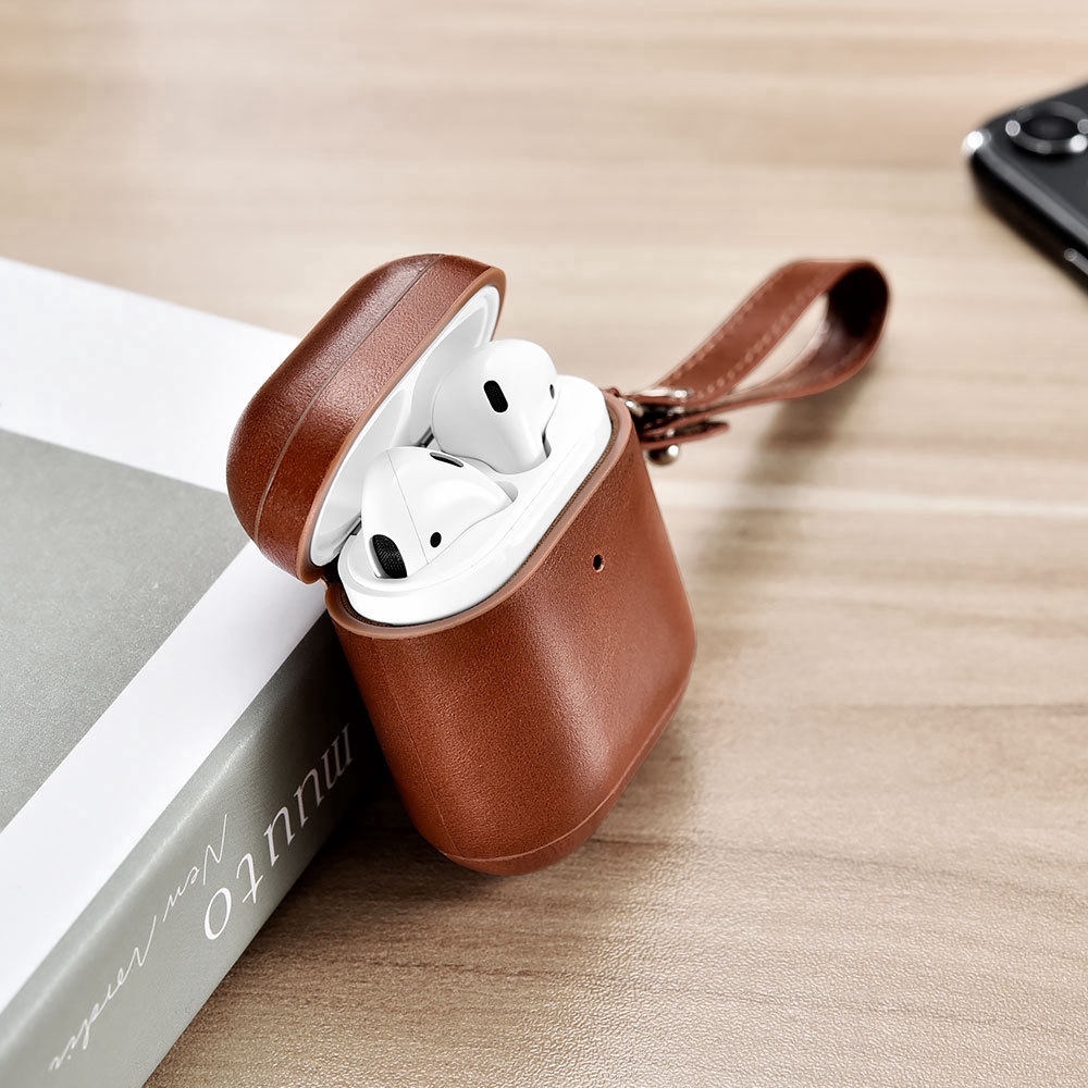 Túi da đựng tai nghe Airpods 1 2 có dây đeo tiện lợi