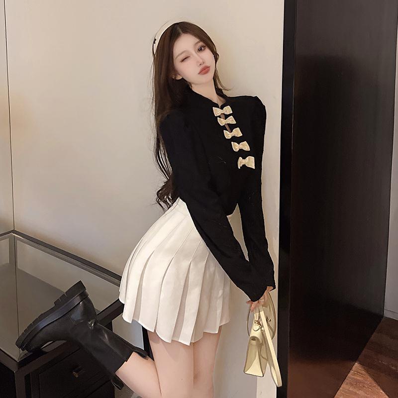 Áo Sơ Mi Tay Phồng Đính Nơ Phong Cách Chanel Thời Trang Xuân Thu 2022